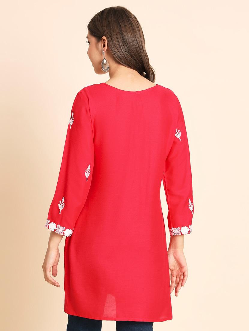 round neck embroidered straight kurti - 20163997 - Standard Image - 2