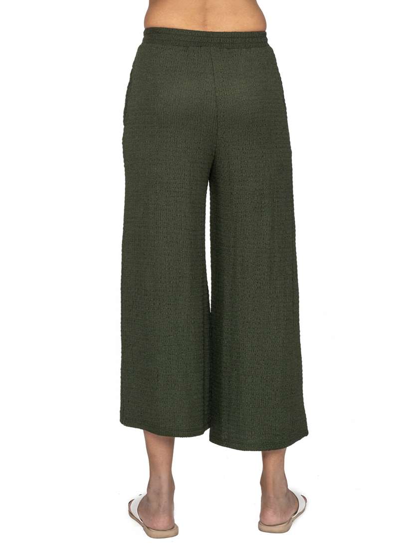 green solids crepe pleated trousers - 20164003 -  Standard Image - 2