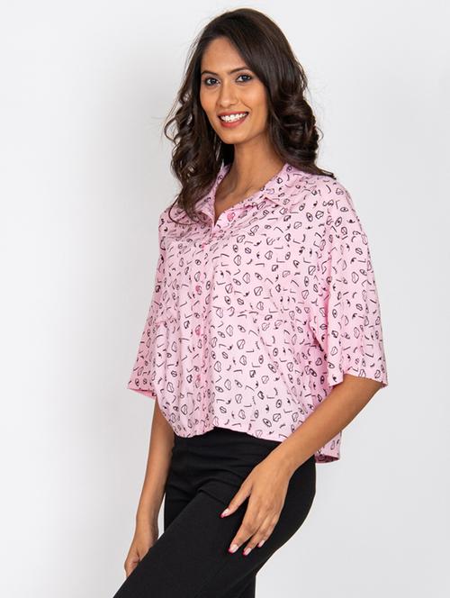 pink printed three quater sleeves shirt - 20164021 - Standard Image - 0