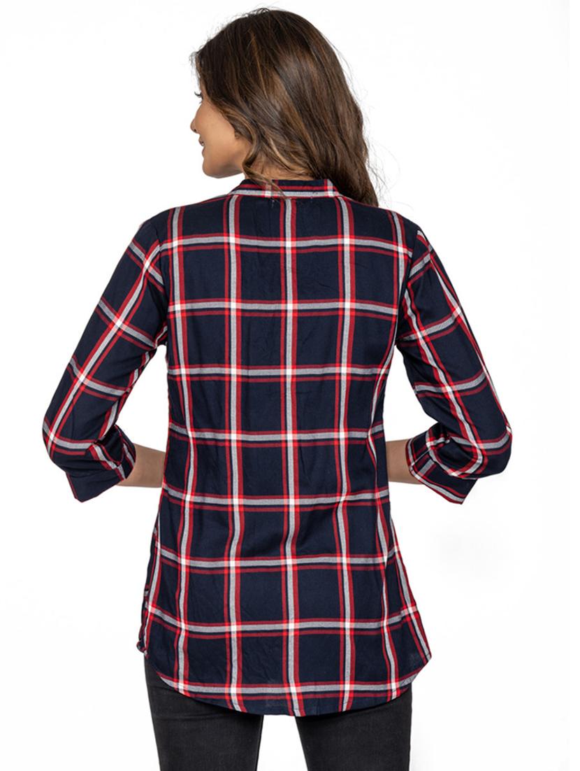 blue checkered print mandarin neck long shirt - 20164037 - Standard Image - 2