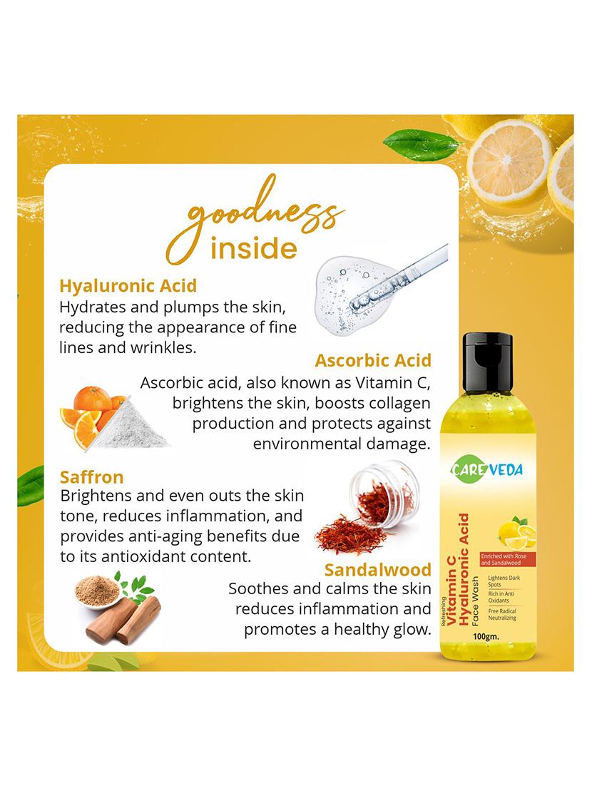careveda glowgetter - refreshing vitamin c & hyaluronic acid face wash, for all skin types, 100gm - 20164100 - Standard Image - 2
