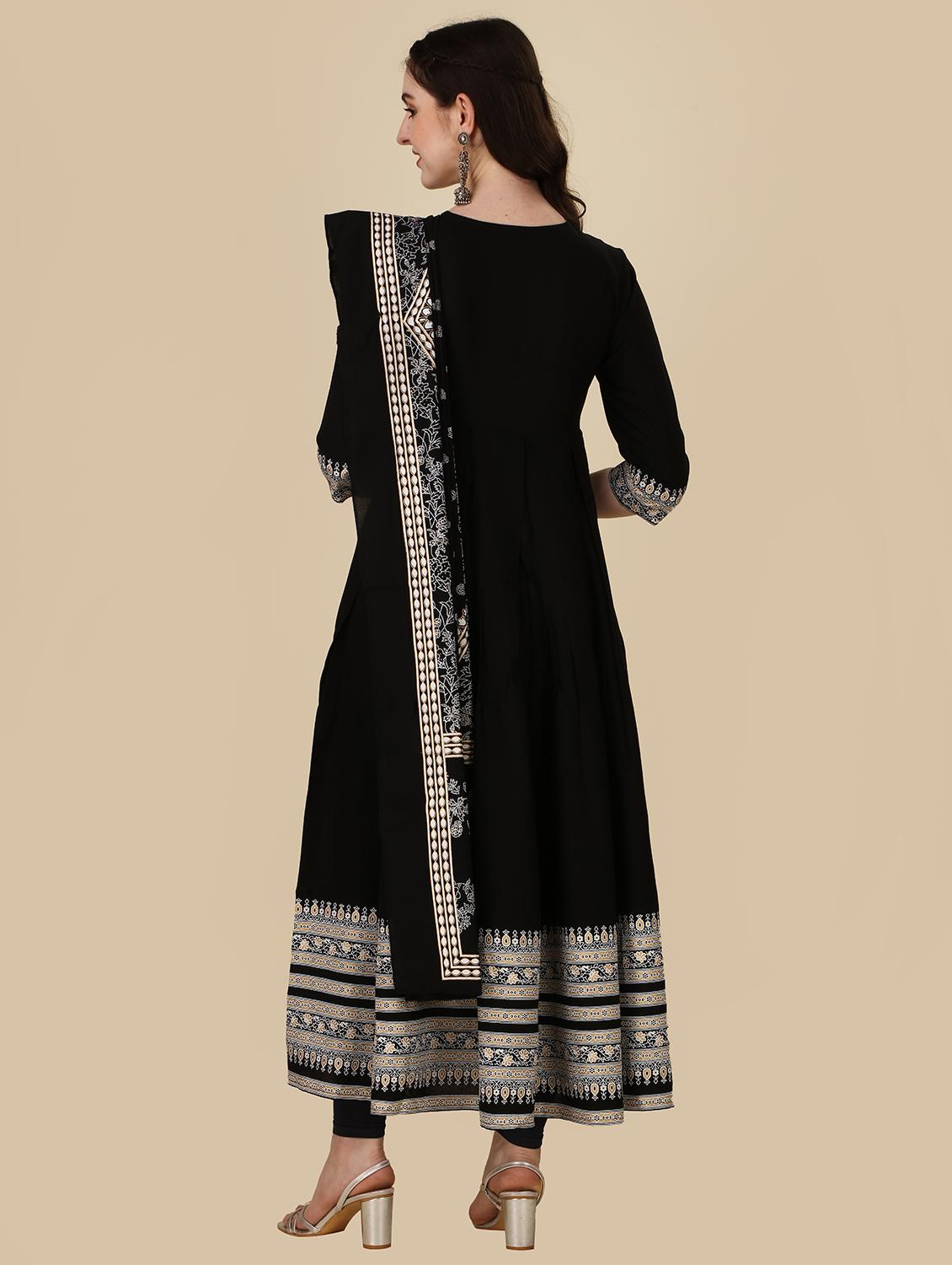 black round neck kurta dupatta set - 20164128 - Standard Image - 2