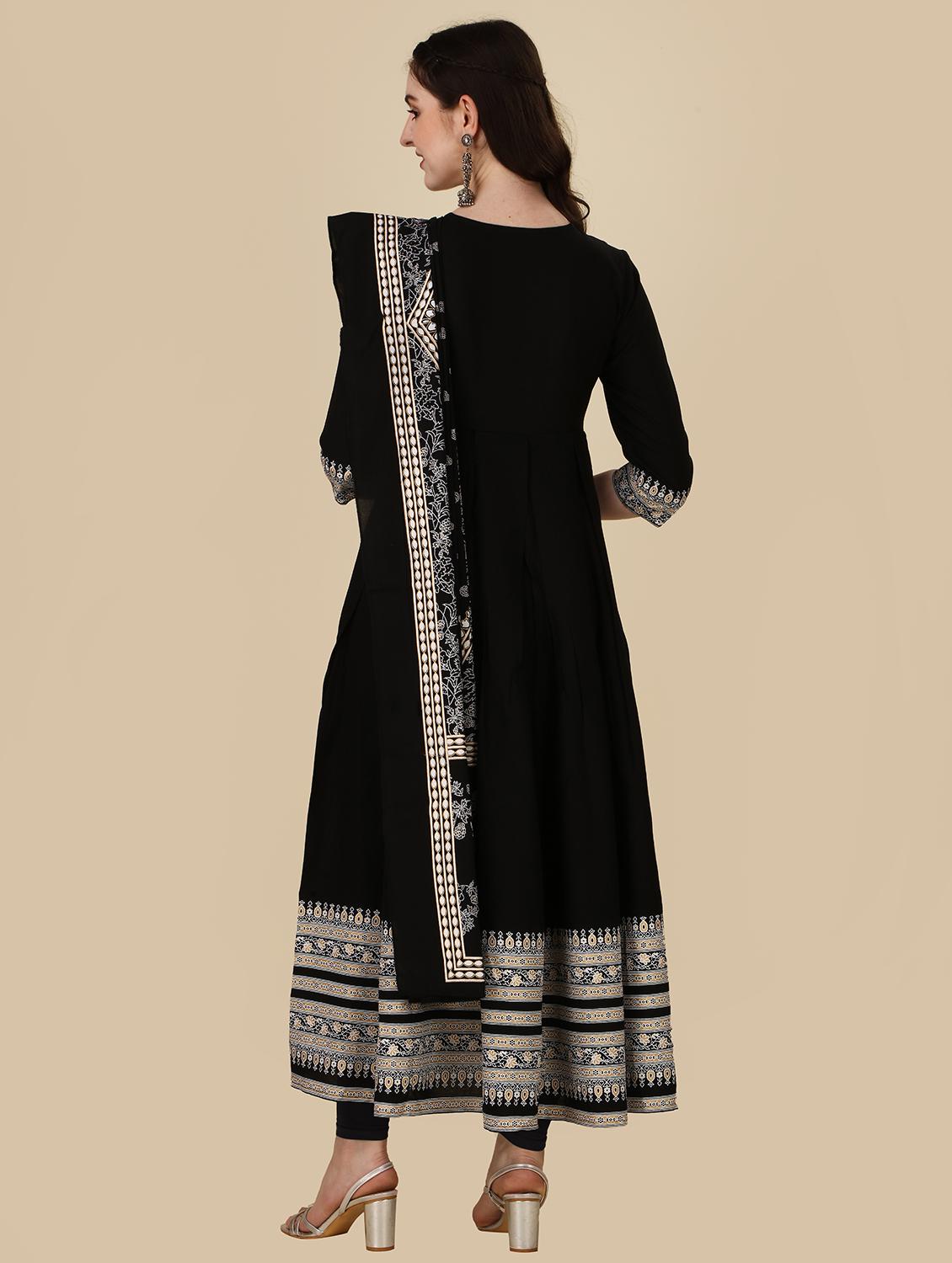 black round neck kurta dupatta set - 20164129 - Standard Image - 2