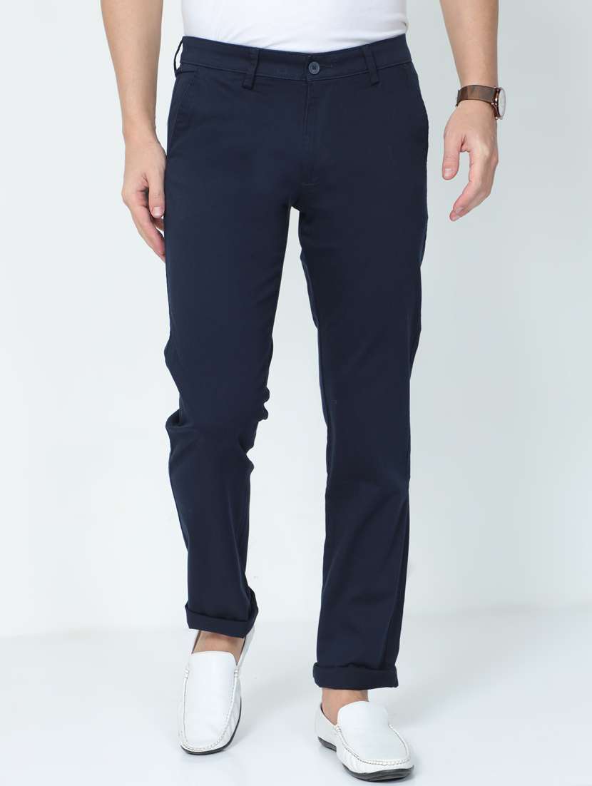 mid rise solid flat front casual trouser 
