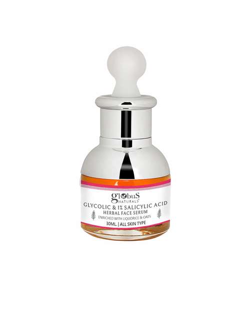 globus naturals glycolic & 1% salicylic acid anti acne face serum, 30 ml,