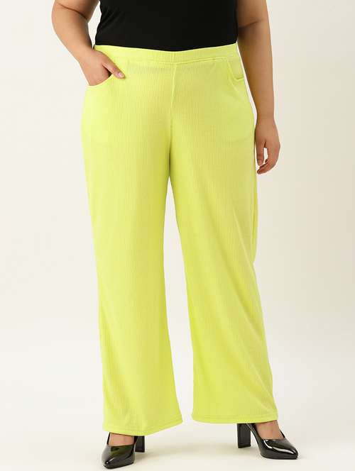 women yellow solids plus size trouser - 20165145 - Standard Image - 0