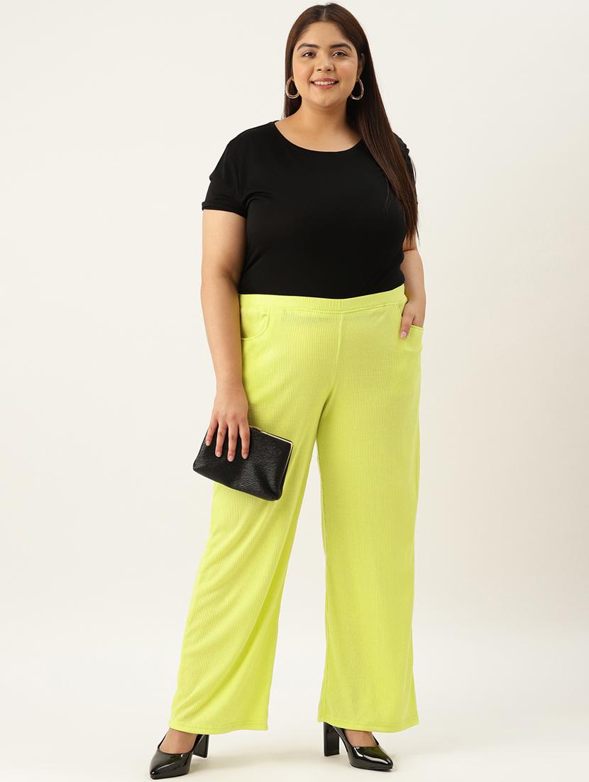 women yellow solids plus size trouser - 20165145 - Standard Image - 2