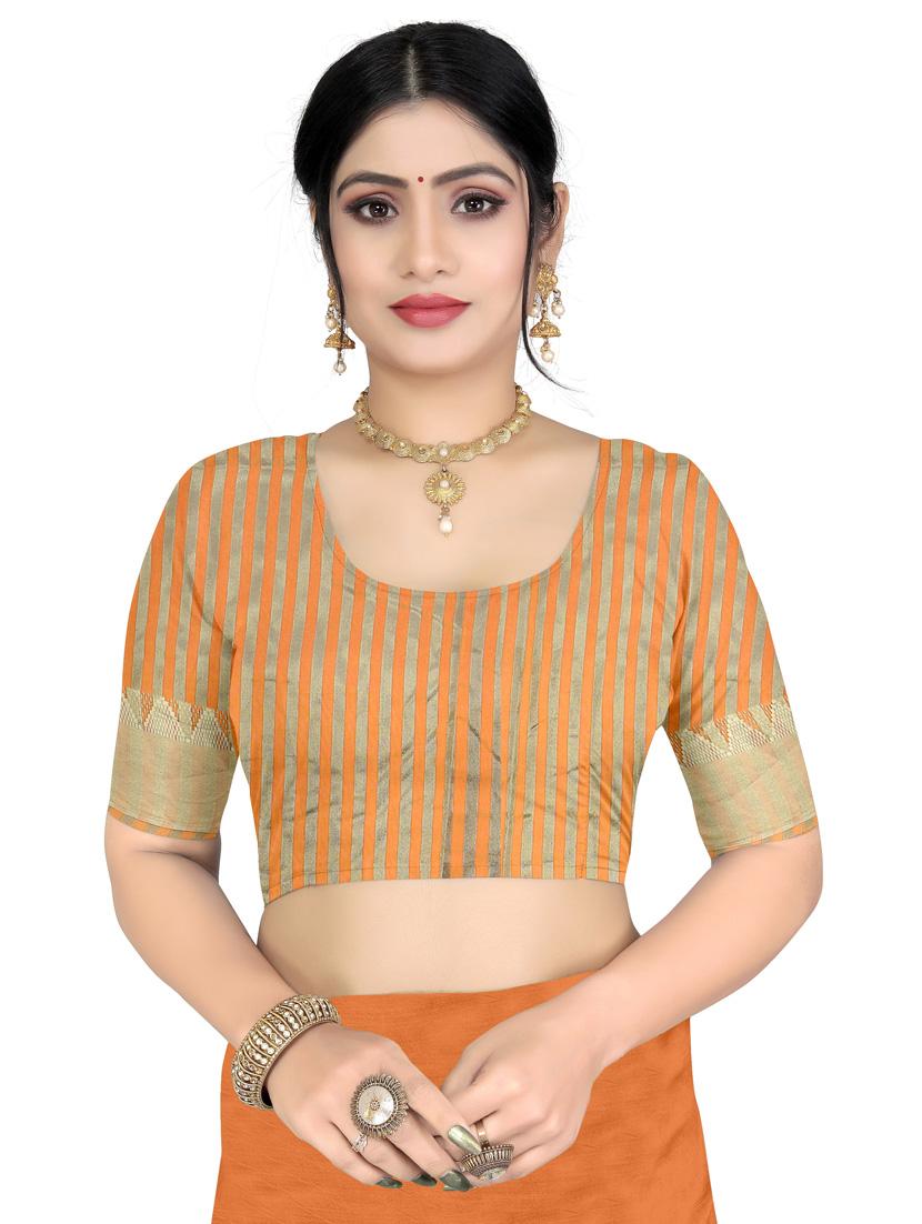 orange embroidered self designed saree with blouse - 20166066 - Standard Image - 2