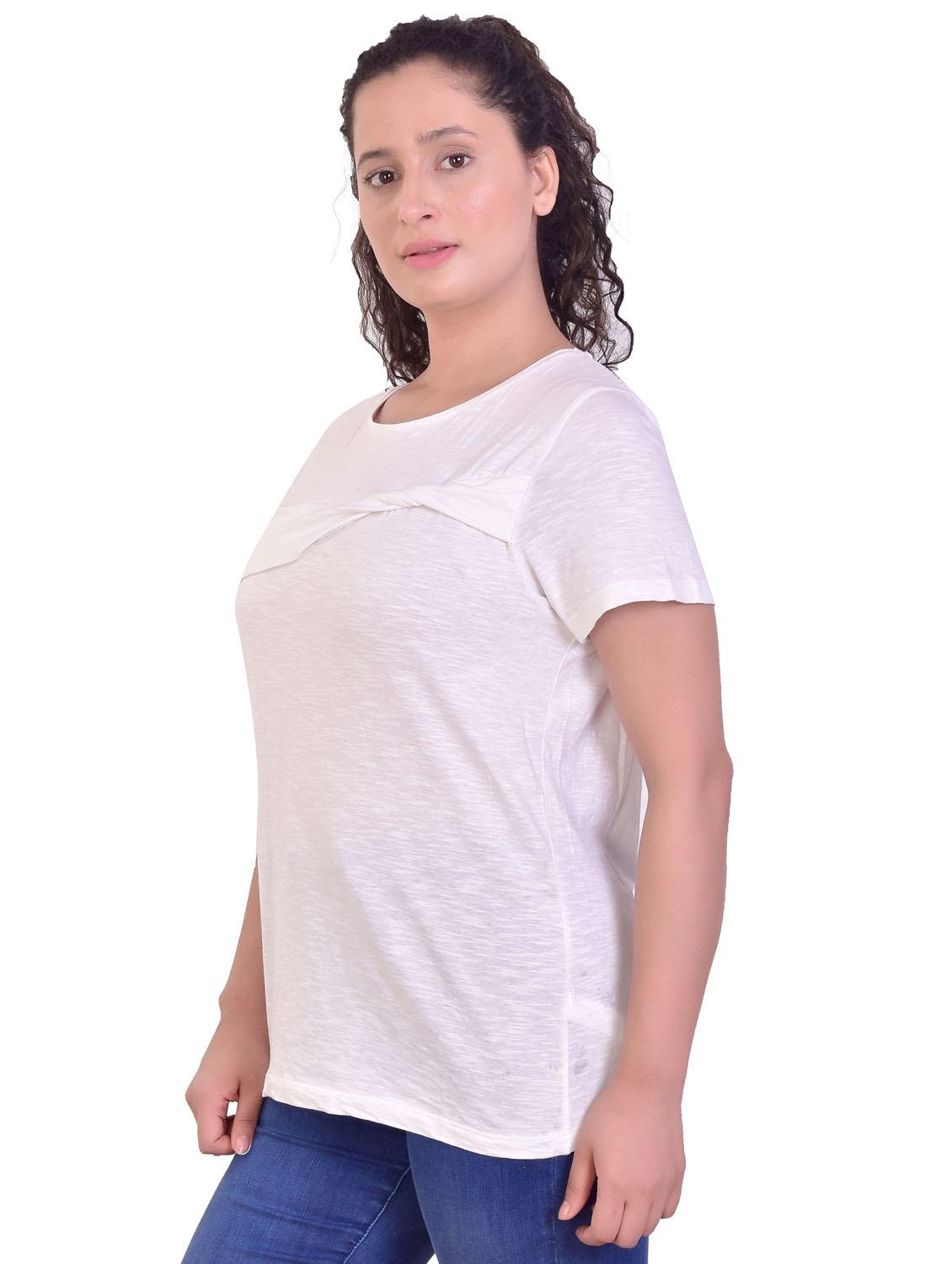white solid round neck regular fit top - 20166090 - Standard Image - 2