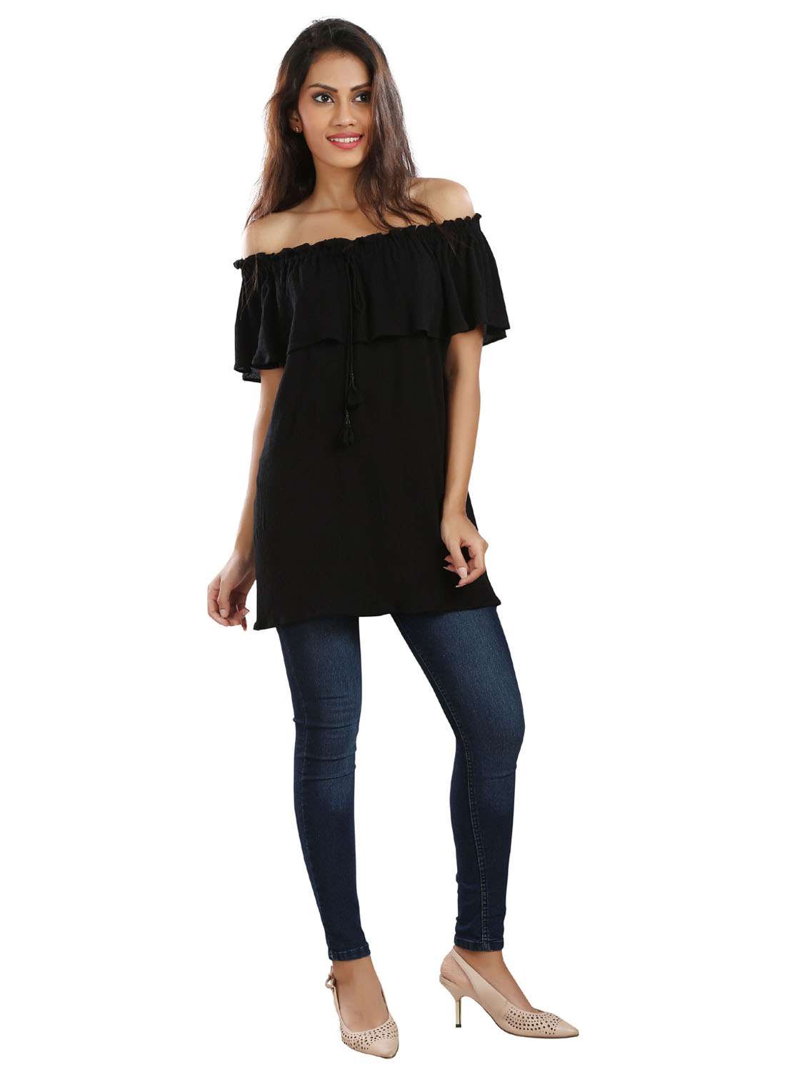 off shoulder solid regular top - 20166115 - Standard Image - 2
