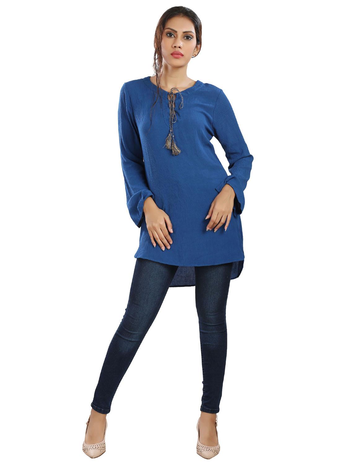 tie-up neck solid high low tunic - 20166118 - Standard Image - 2