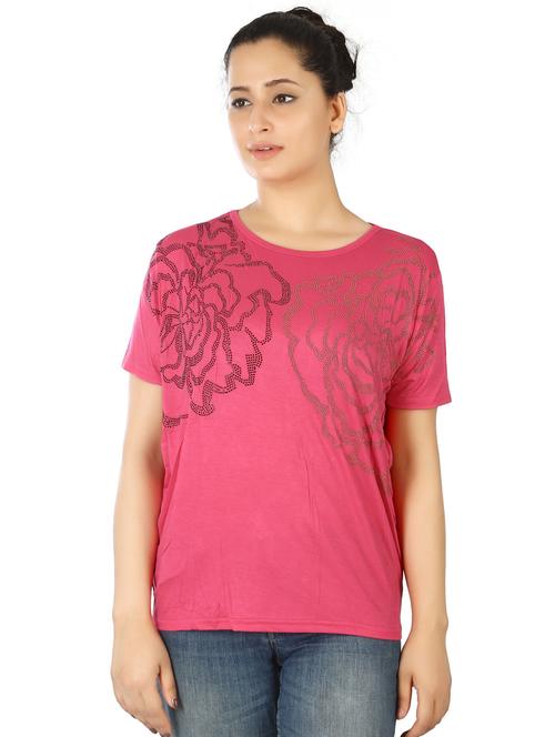 pink round neck short sleeves regular top - 20166131 - Standard Image - 0