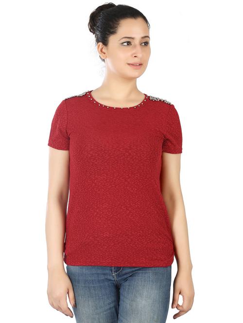 red round neck short sleeves regular top - 20166137 - Standard Image - 0