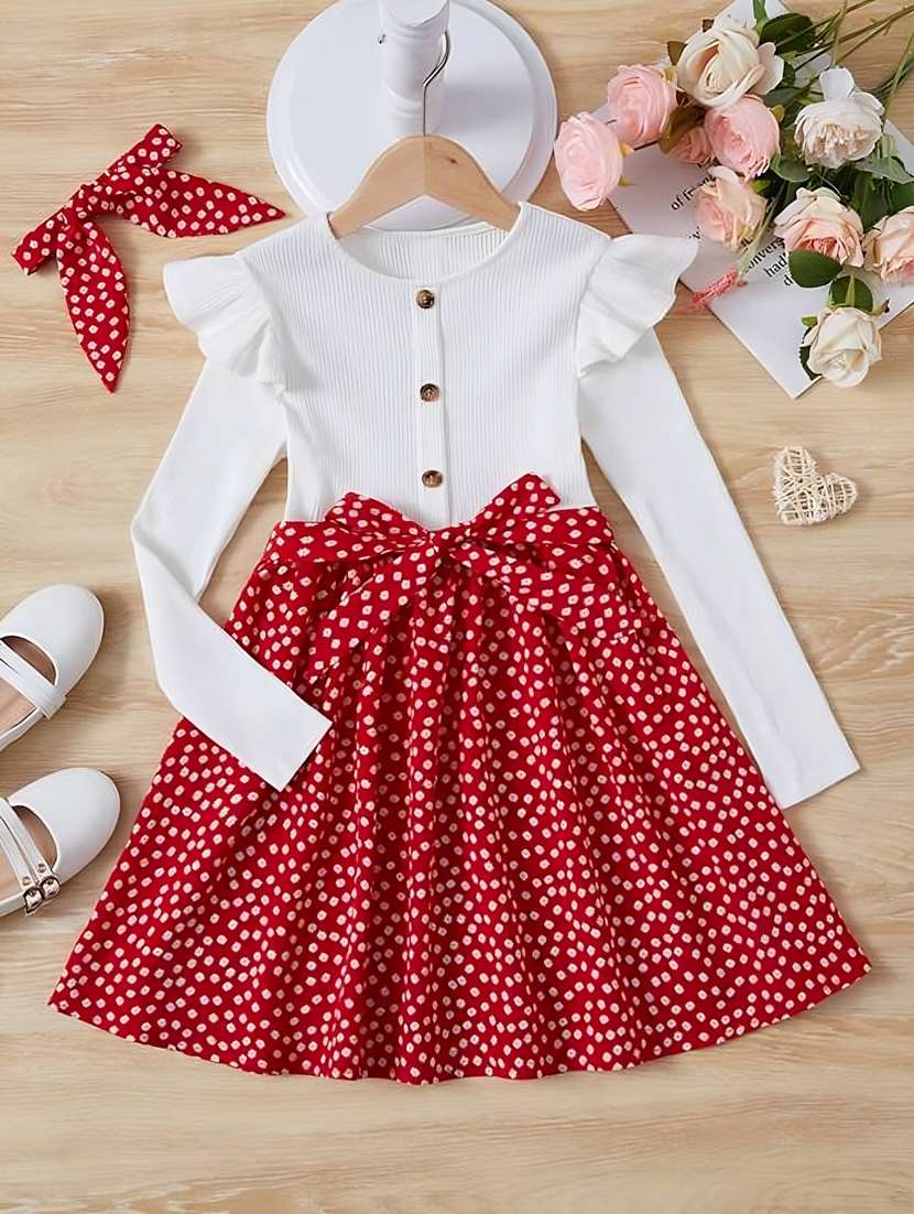 girls round neck long sleeves frock - 20166192 - Zoom Image - 0