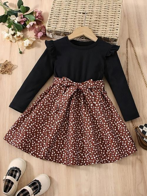 girls round neck long sleeves frock - 20166193 - Standard Image - 0