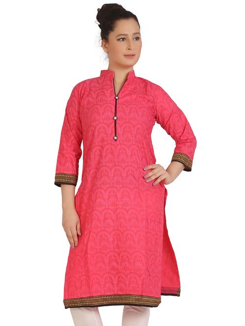pink mandarin neck straight kurtia - 20166196 - Standard Image - 0