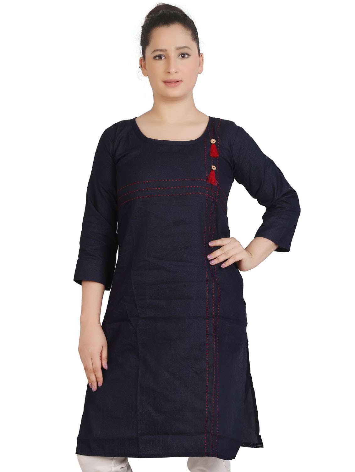 blue self design a-line kurta