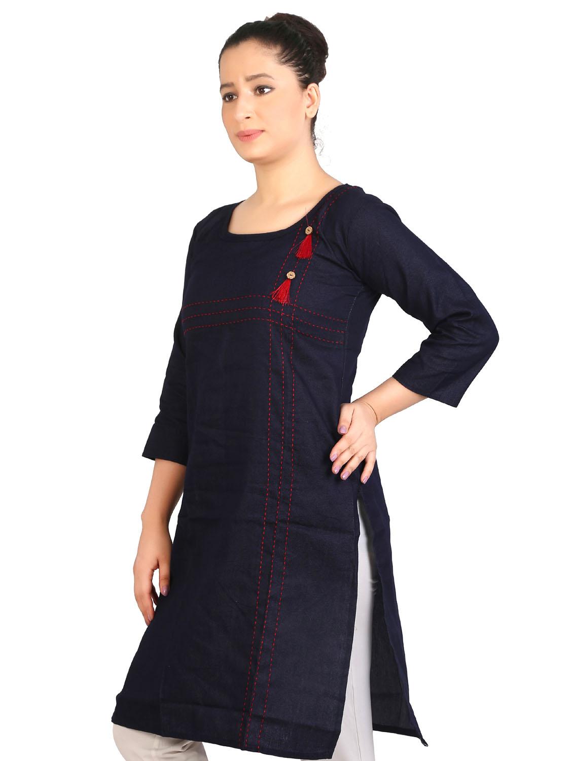 blue self design a-line kurta - 20166197 - Standard Image - 2