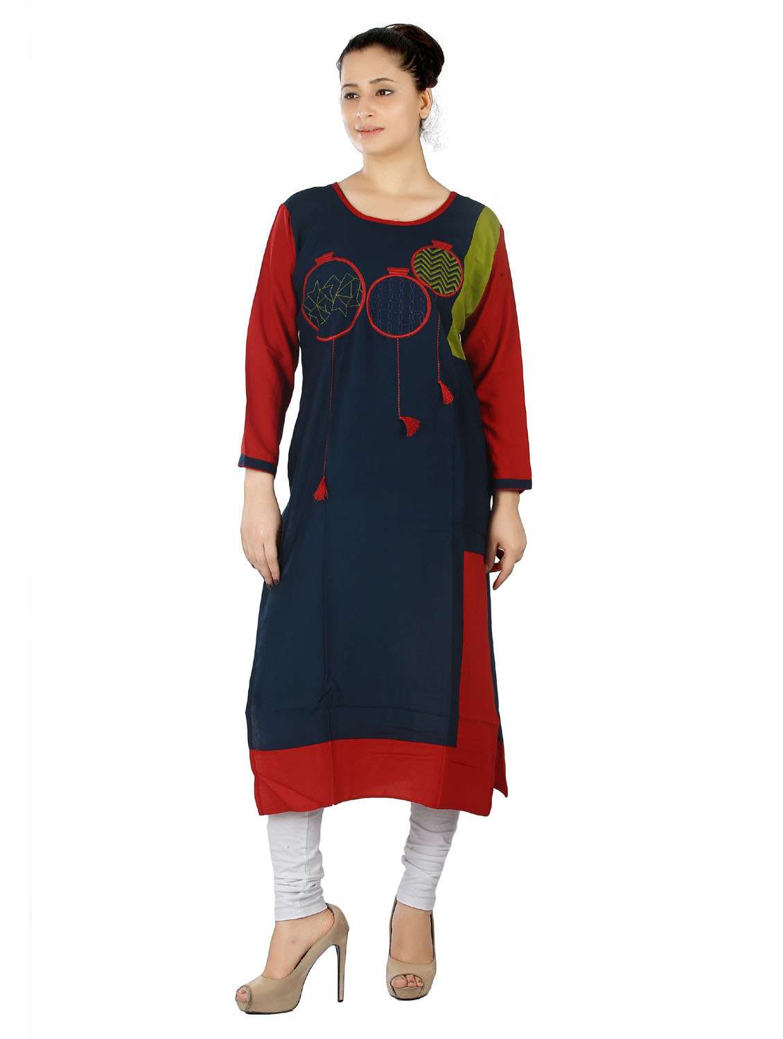 round neck printed straight kurta