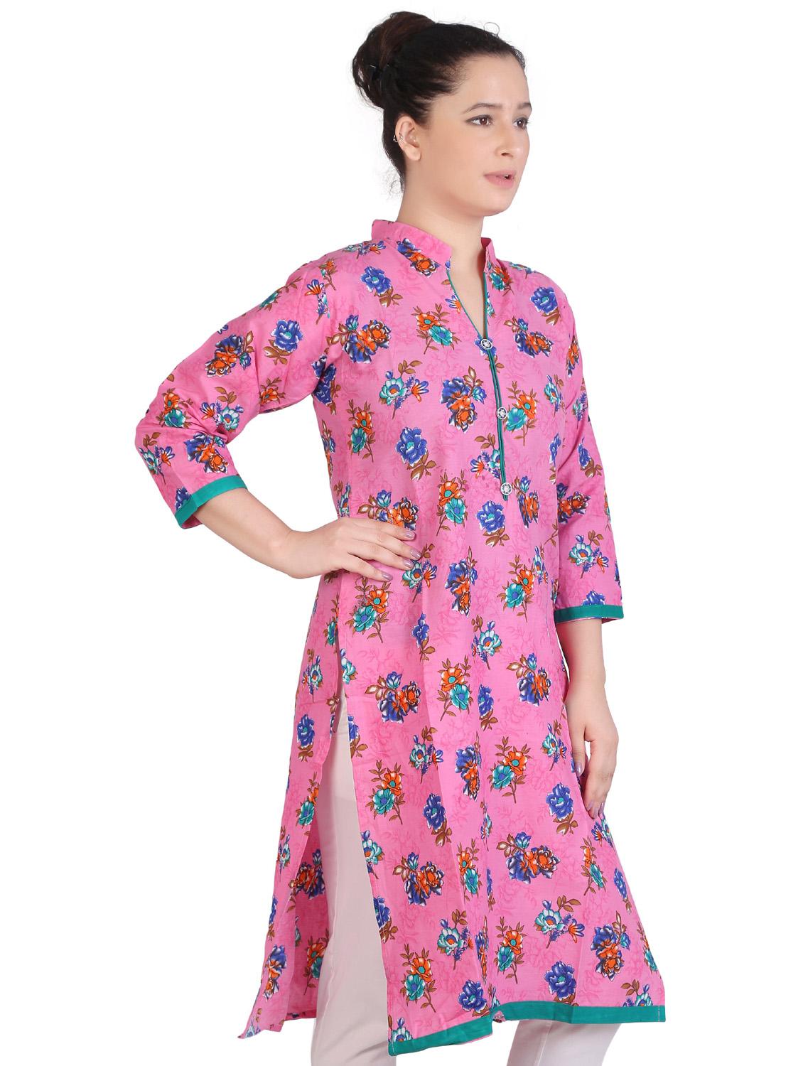 pink floral printed a-line kurta - 20166235 - Standard Image - 2