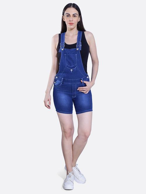 women solid denim dungaree - 20166327 - Standard Image - 0