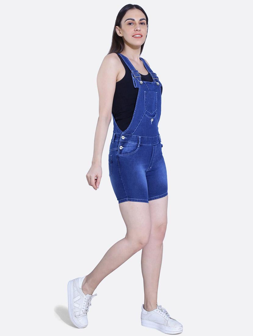 women solid denim dungaree - 20166327 - Standard Image - 2