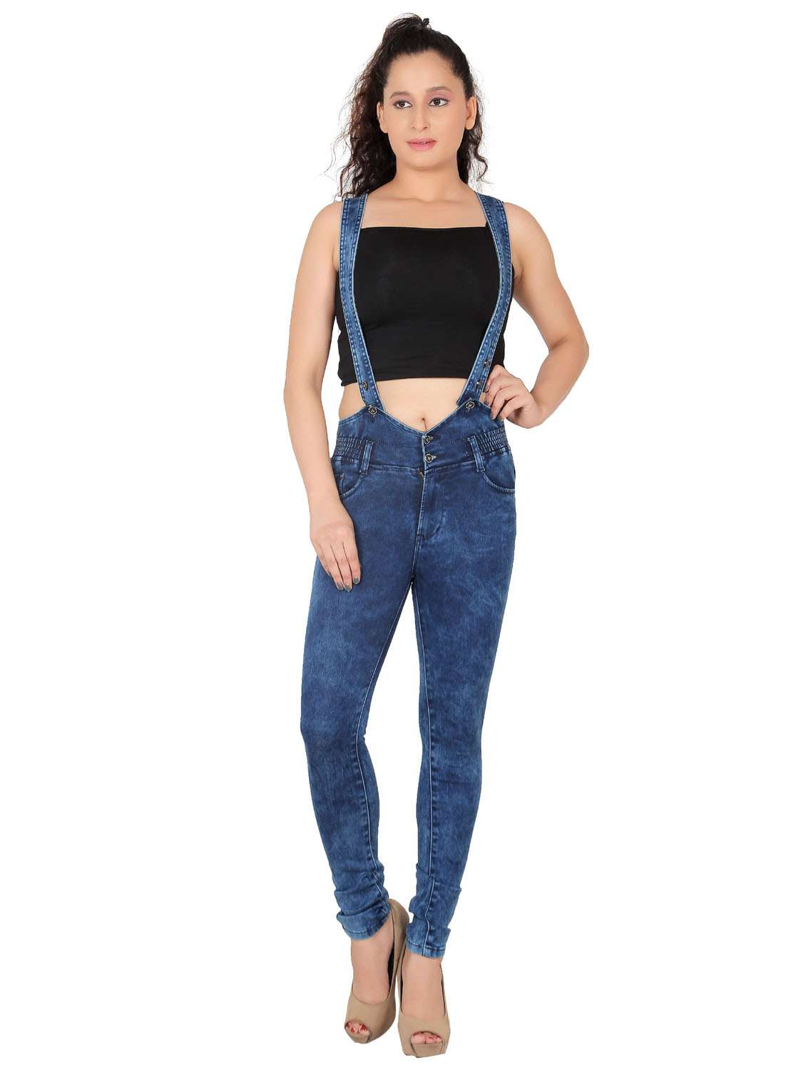 women solid denim dungaree 