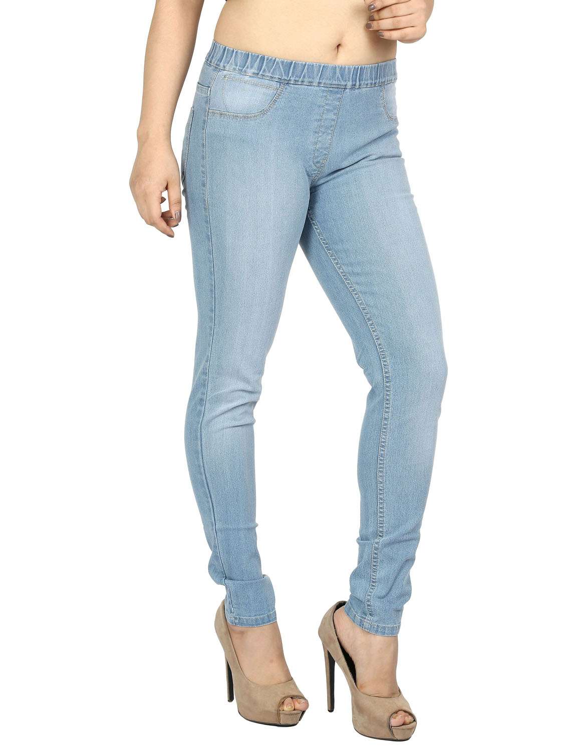 light blue solid mid rise full length jegging - 20166520 -  Standard Image - 2