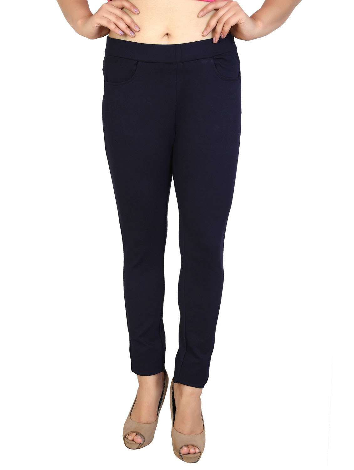navy blue solid mid rise full length jegging