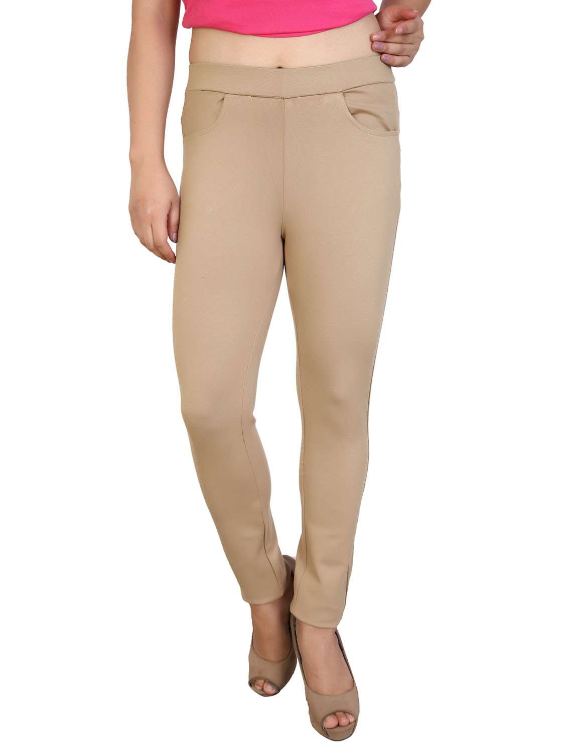 beige solid mid rise full length jegging - 20166536 -  Zoom Image - 0