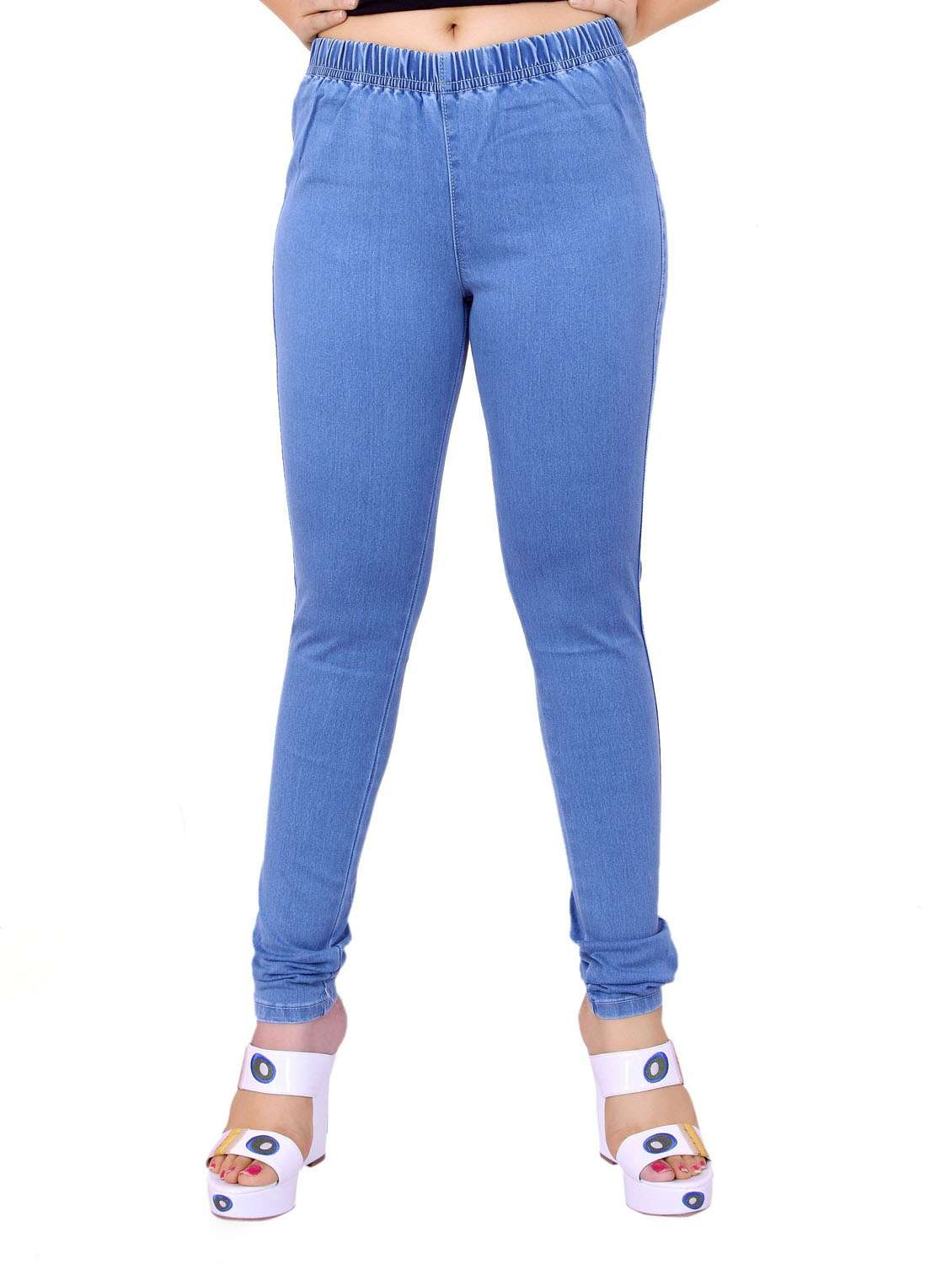blue solids mid rise jeggings