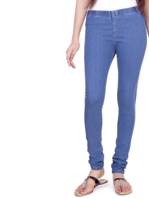 blue solid mid rise full length jegging - 20166618 -  Standard Image - 0