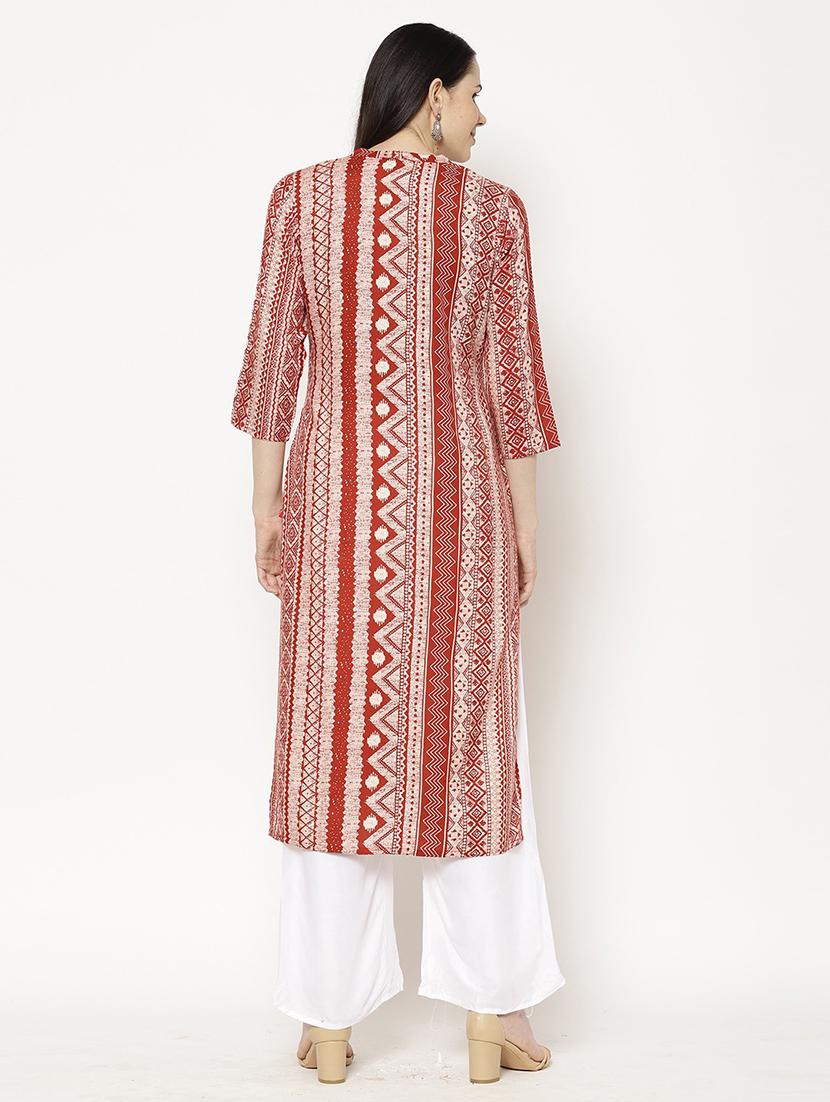 maroon printed straight kurta - 20166932 - Standard Image - 2