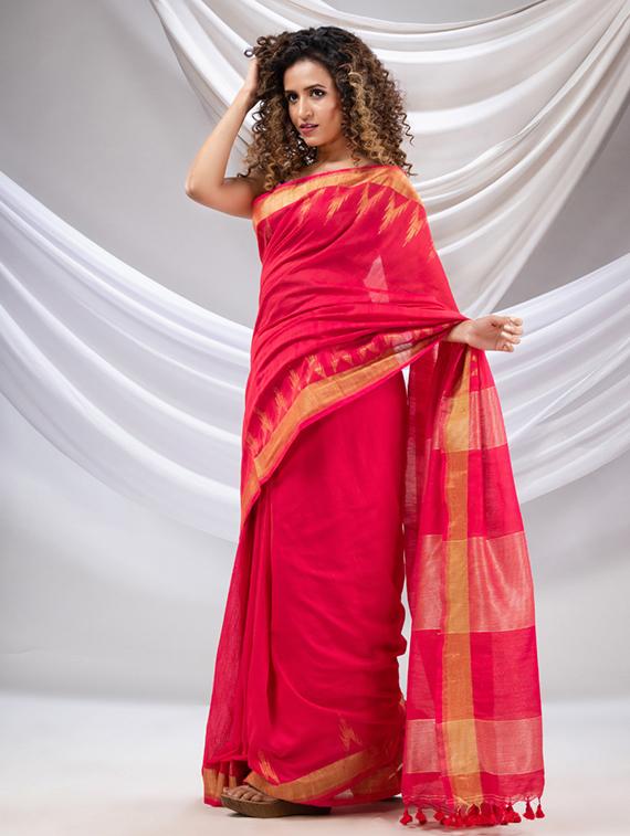 pink cotton saree with blouse - 20167083 - Standard Image - 2
