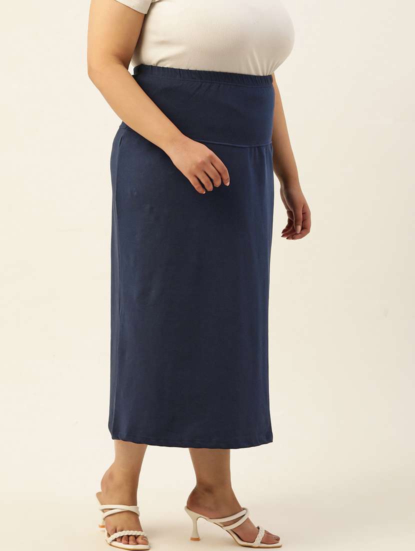 navy blue solid high rise a-line midi skirt - 20167201 - Standard Image - 2