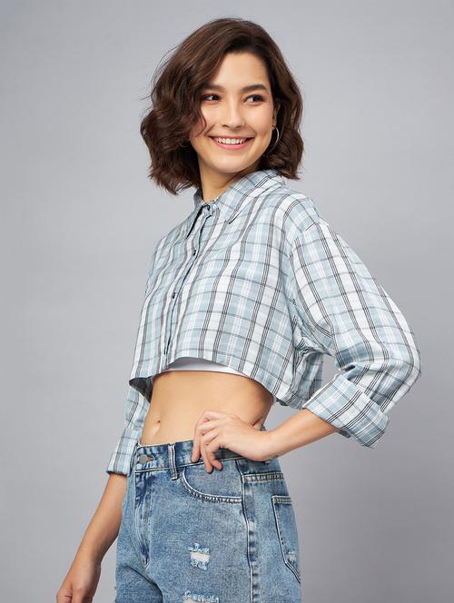 shirt collar checkered crop shirt  - 20167241 -  Standard Image - 0