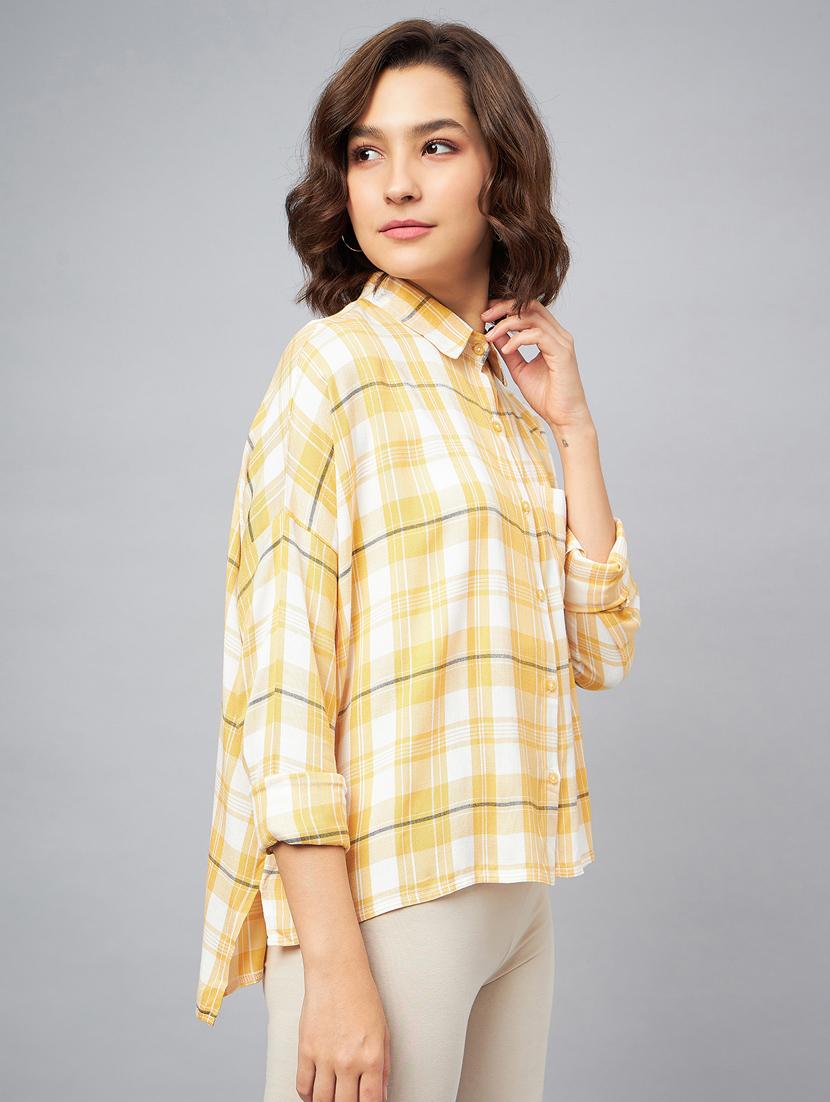 yellow & white checkered boxy fit shirt - 20167246 - Standard Image - 2