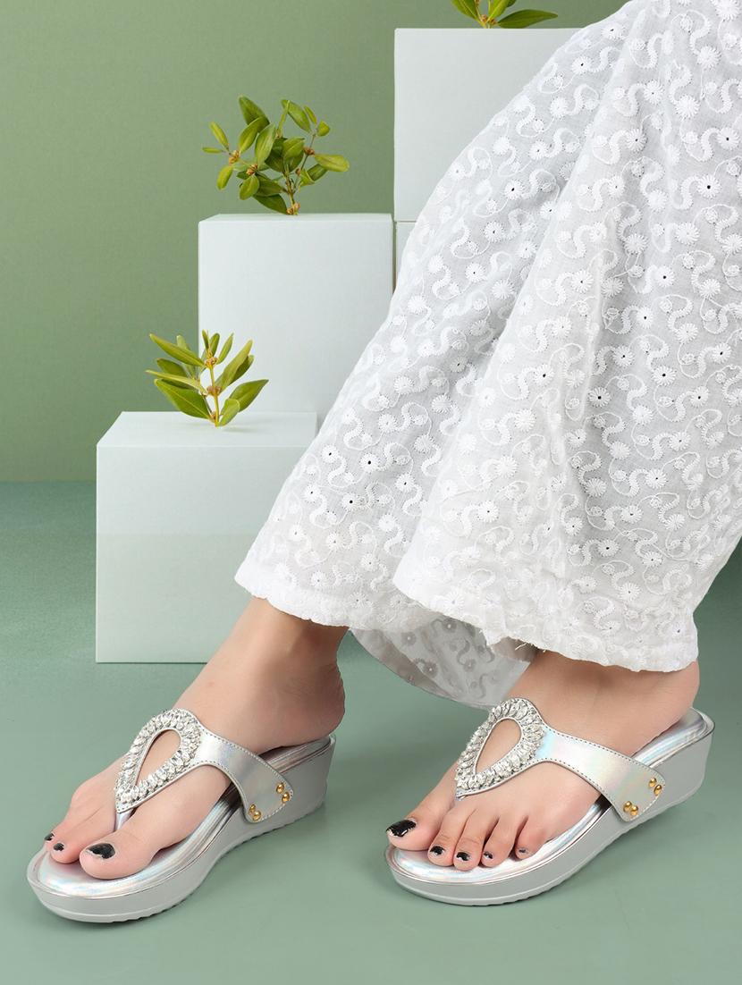 silver toe separator slip on sandal - 20167261 - Standard Image - 2