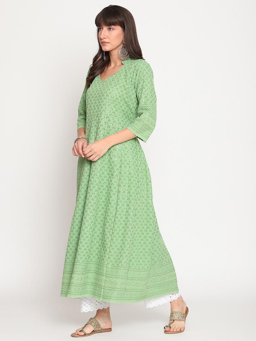 green self design anarkali kurta - 20167347 - Standard Image - 2