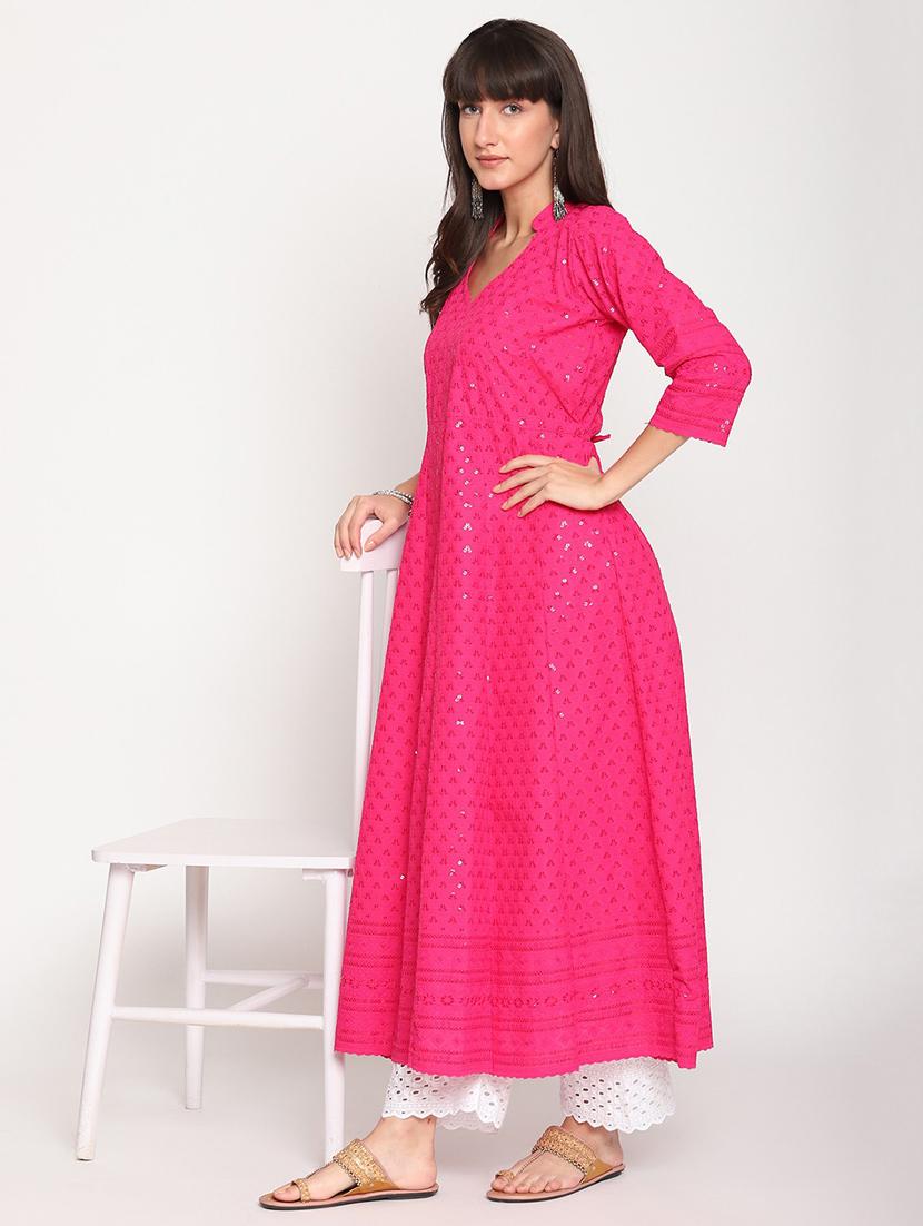 pink self design anarkali kurta - 20167350 - Standard Image - 2