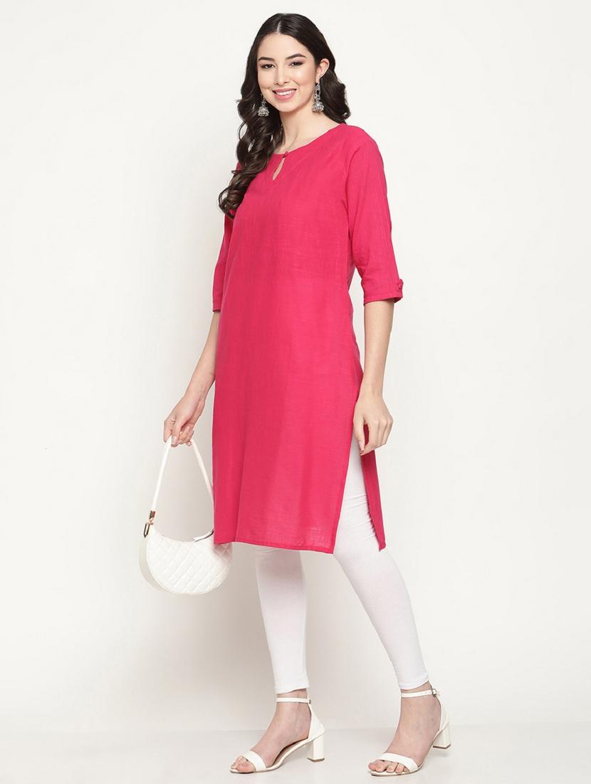 pink key hole neck straight kurta - 20167352 - Standard Image - 2