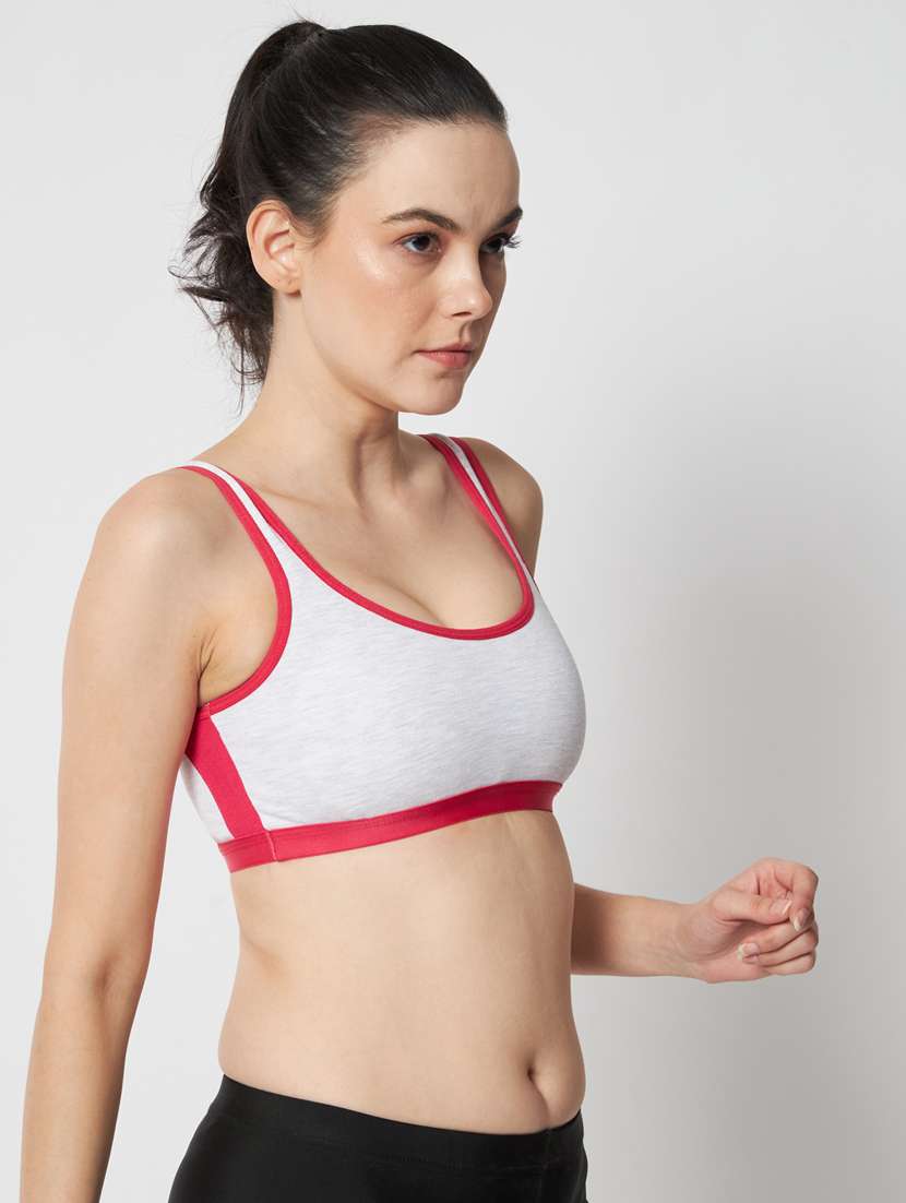 grey & red solid full coverage sports bra - 20167386 -  Standard Image - 2