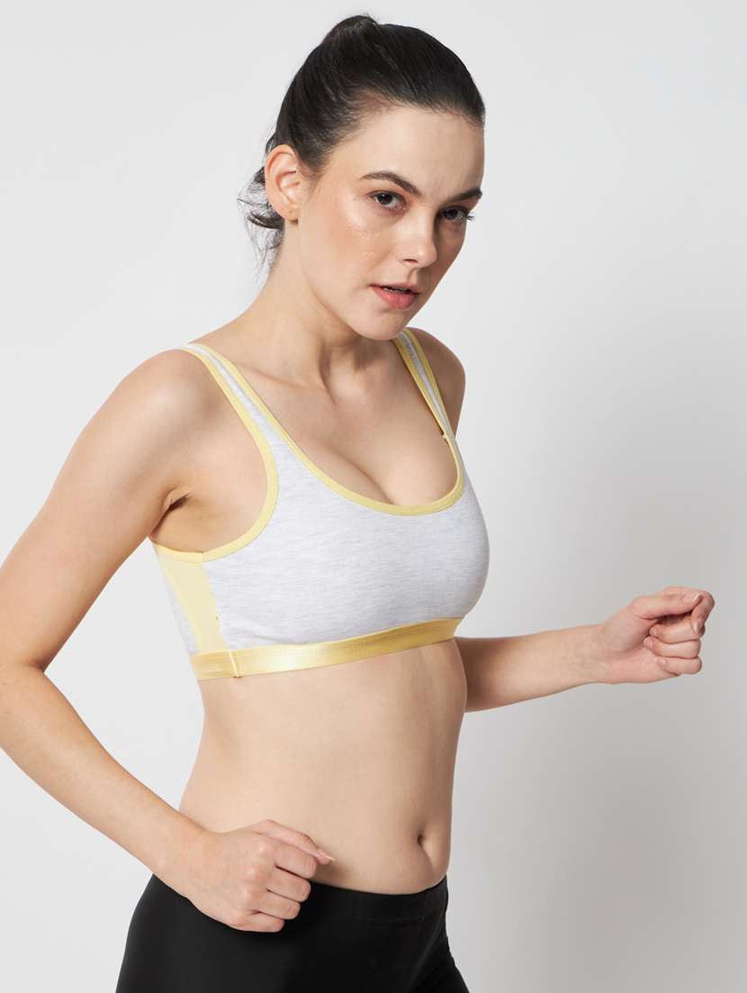 grey & yellow solid full coverage sports bra - 20167389 -  Standard Image - 2