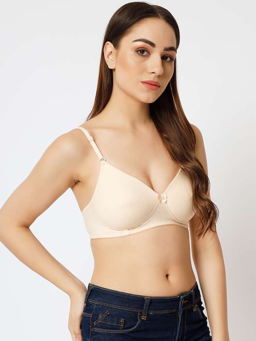 beige solid full coverage lightly padded t-shirt bra - 20167396 -  Standard Image - 2