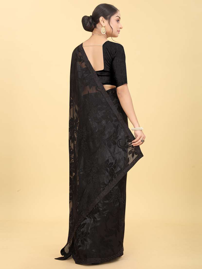 black shimmer satin brasso stone work saree with blouse - 20167409 -  Standard Image - 2