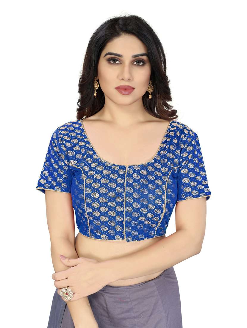 women blue self design stitched blouse