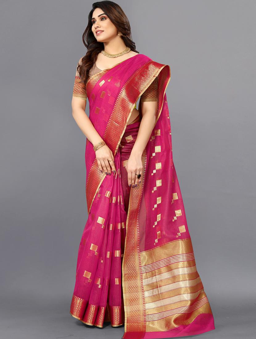 women's self design pink colored saree with blouse - 20168554 - Zoom Image - 0