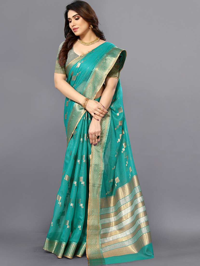women's self design sea green colored saree with blouse - 20168601 - Zoom Image - 0