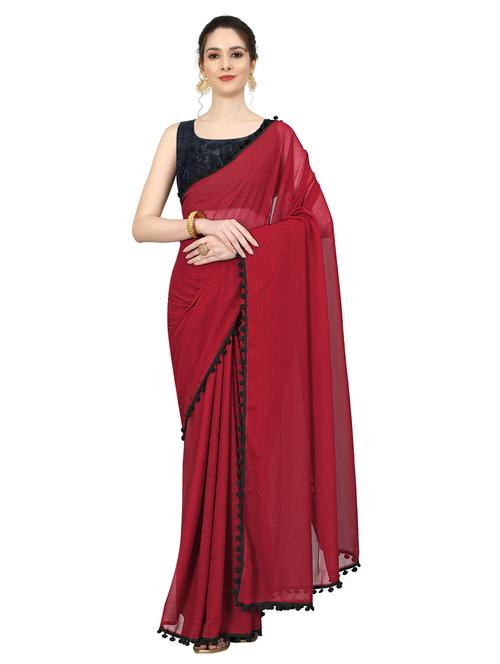 women's solid red colored saree with blouse - 20168612 - Standard Image - 0