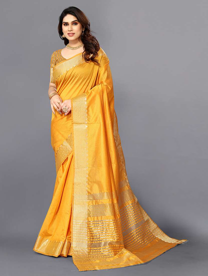 women's self design yellow colored saree with blouse
